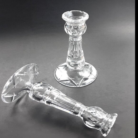 Early Stuart Waterford England Crystal Hand Cut Candleholders Pair England 1930s - Picture 2 of 14